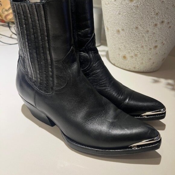 Celine Berlin 80 Cowboy Boots Black Leather Size 7 Pointed Toe Ankle Boots - Picture 11 of 16
